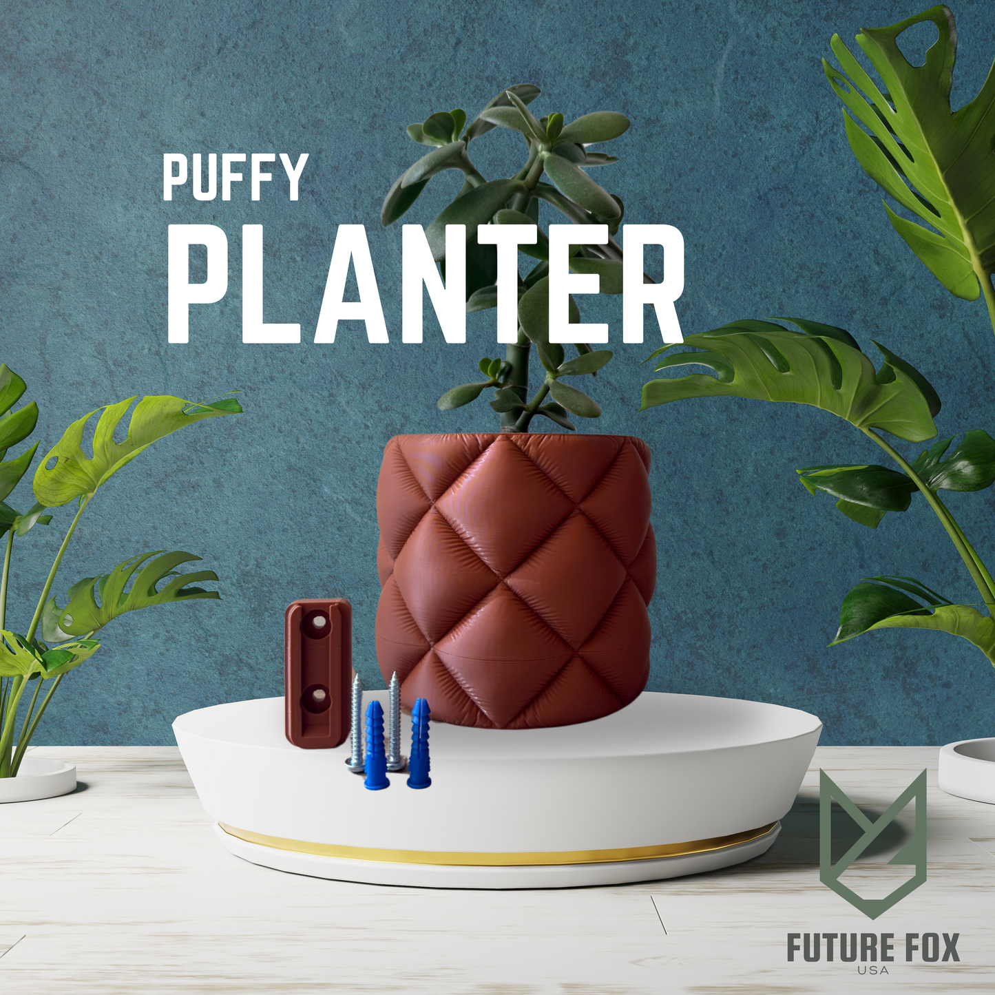 Puffy Quilted Planter | Wall Mount or Freestanding, 2 Sizes, w/ Drip Tray