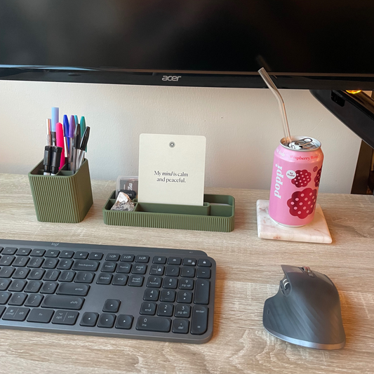 Ribbed Organizer Set: Pen Holder & Multi-Compartment Tray | Desktop Organizer for Office and Home | Corporate Gift | Minimalist Office Décor