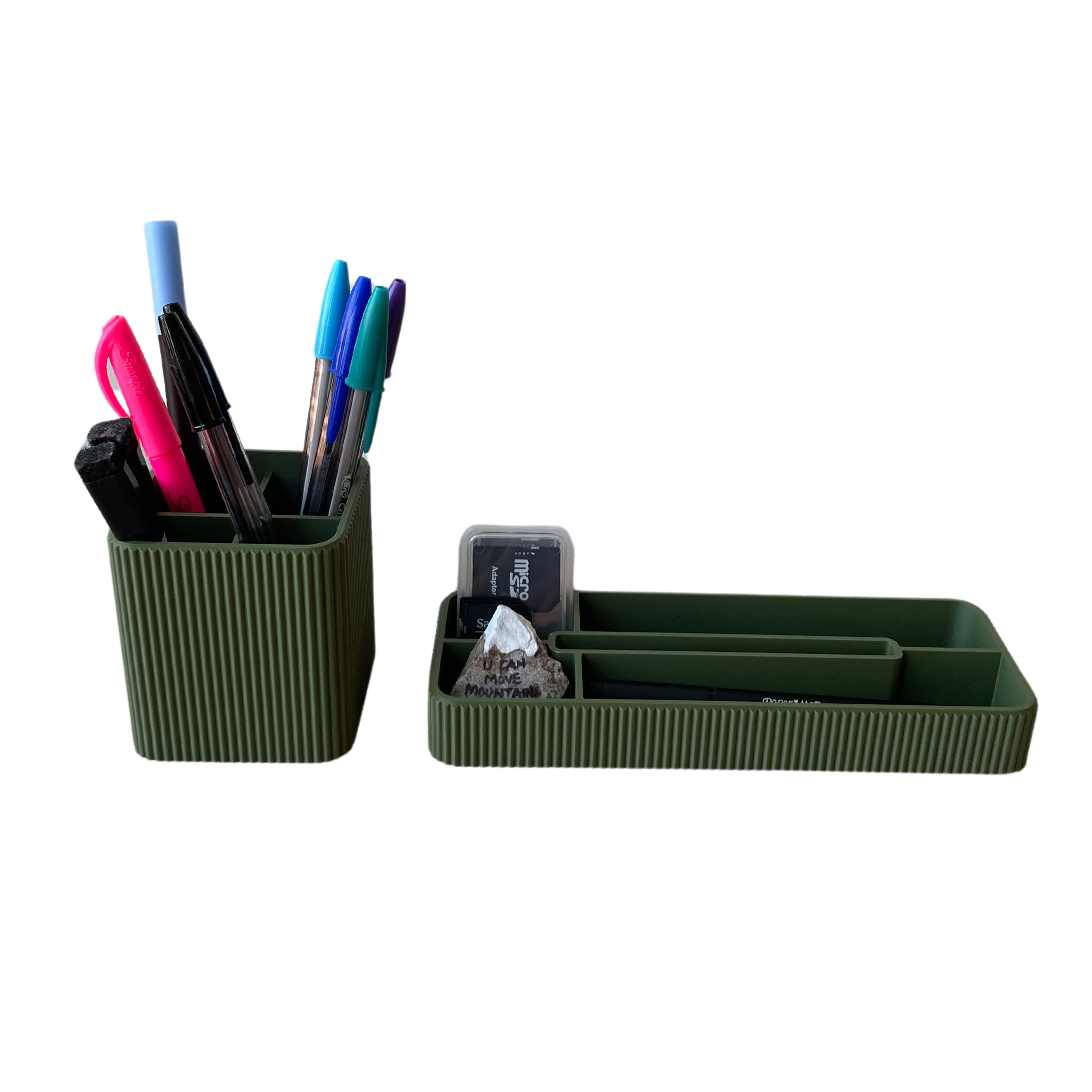 Ribbed Desktop Organizer Set: 3D Printed Pen Holder & Tray