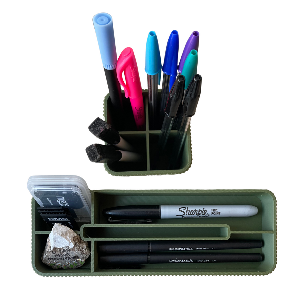 Ribbed Desktop Organizer Set: 3D Printed Pen Holder & Tray