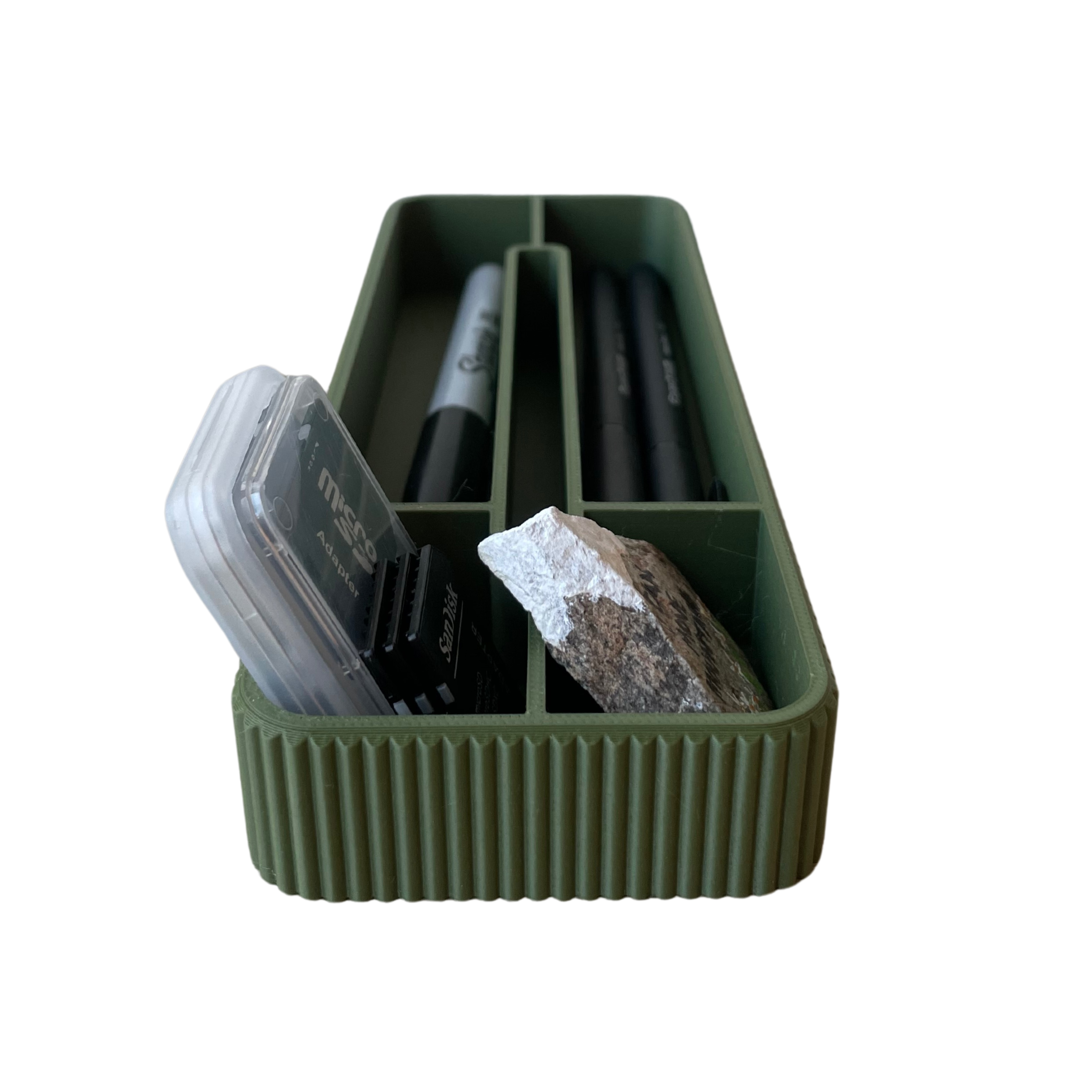 Ribbed Desktop Organizer Set: 3D Printed Pen Holder & Tray