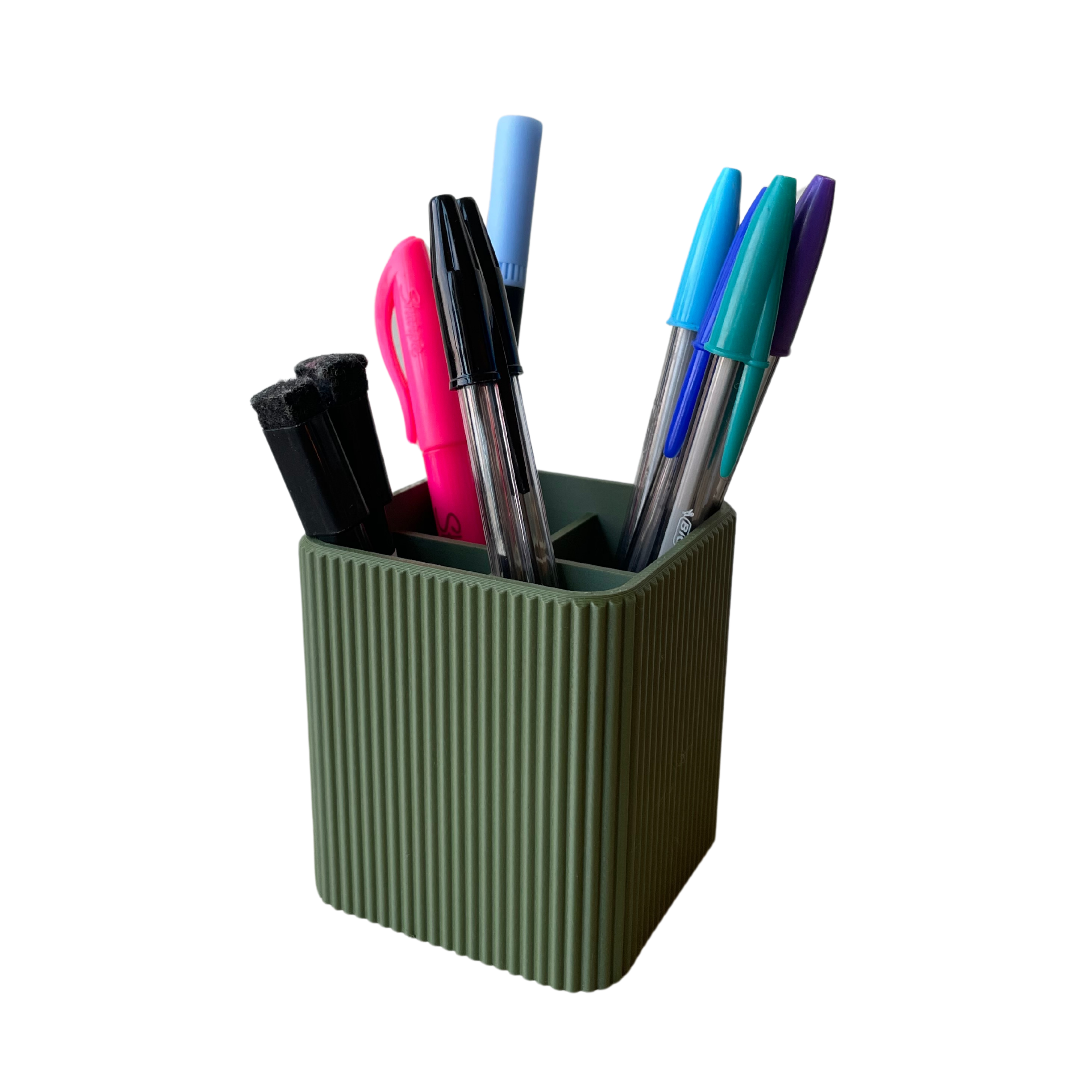 Ribbed Desktop Organizer Set: 3D Printed Pen Holder & Tray