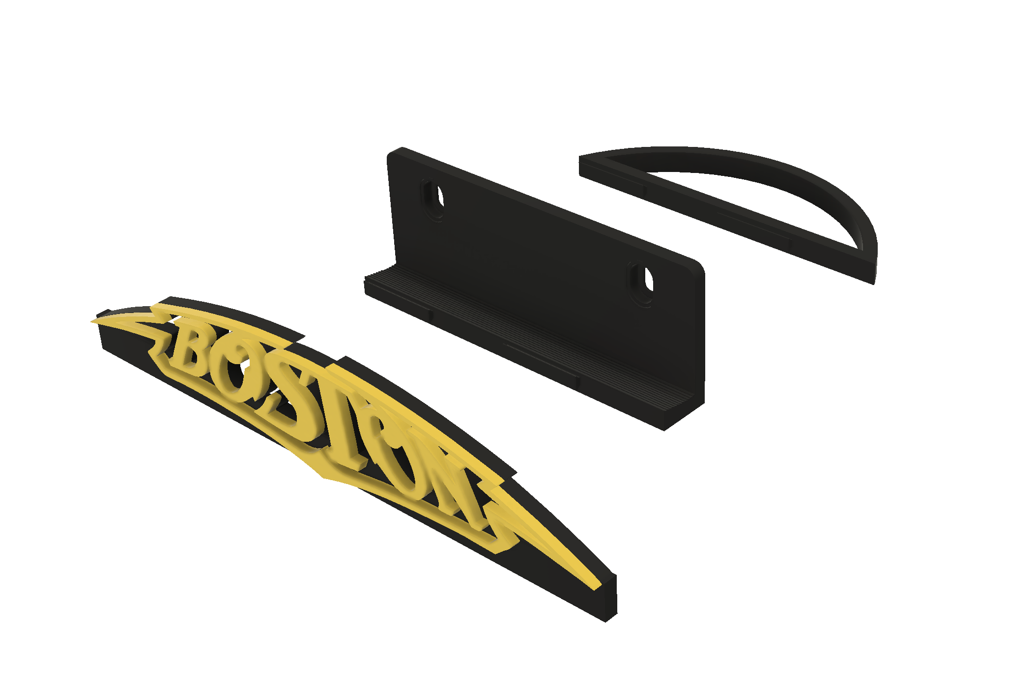 Black plastic display bracket with yellow 'Boston' branding on a white background